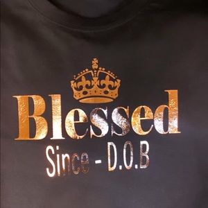 Brand new customize t-shirt. Black with gold lettering. Size small.